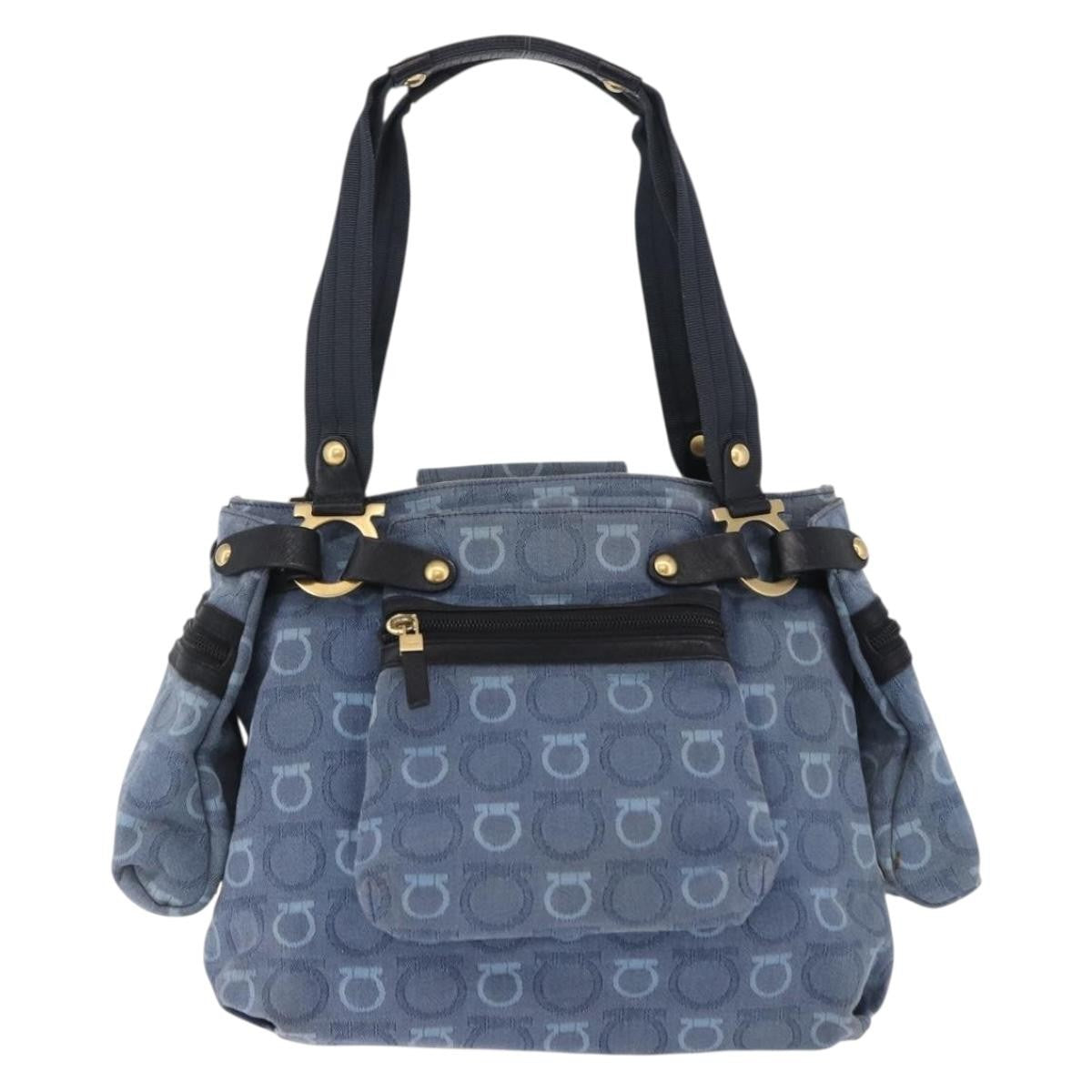 Salvatore Ferragamo Gancini Canvas Navy Bag