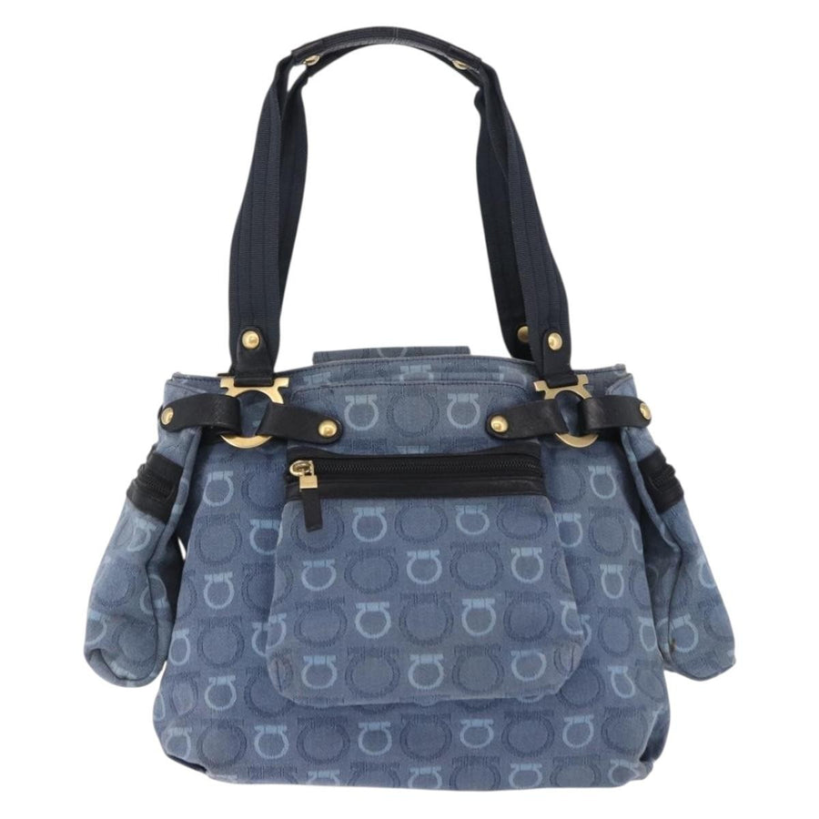 Salvatore Ferragamo Gancini Canvas Navy Bag