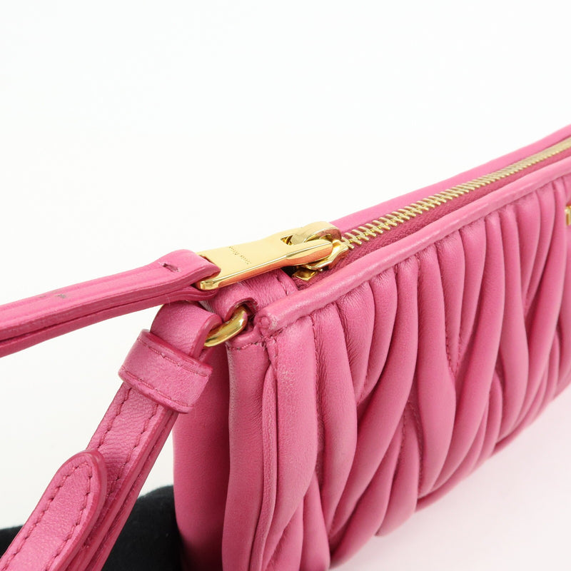 Miu Miu Zip Wristlet Matelasse Leather Pink Bag