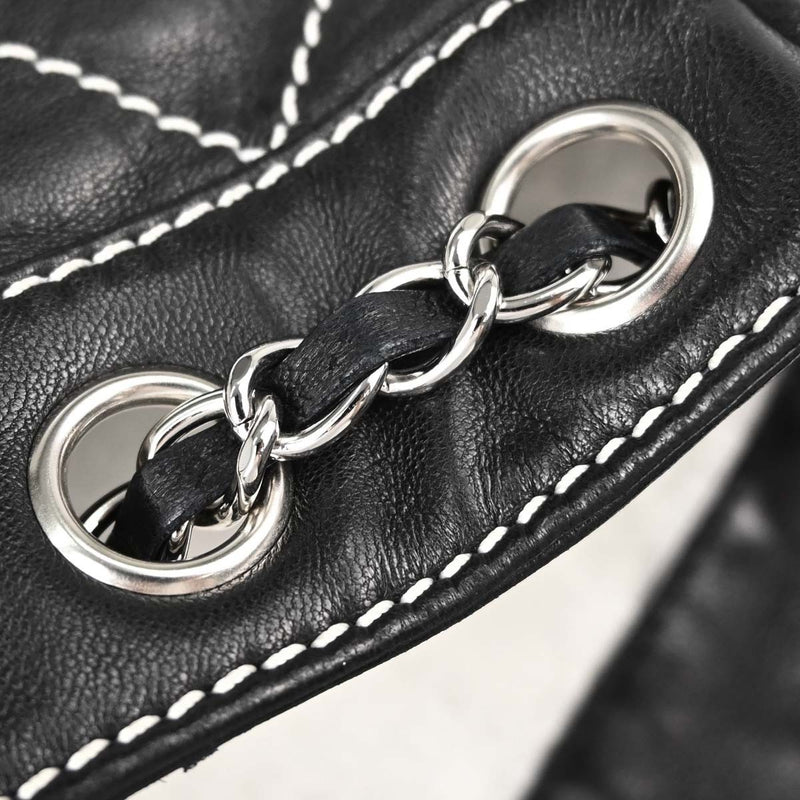 Chanel Surpique Chain Quilted Leather Black Calfskin Bag