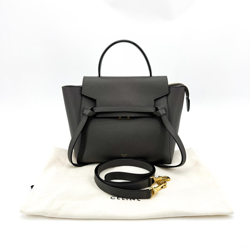 Celine Belt Calfskin Gray Leather Bag