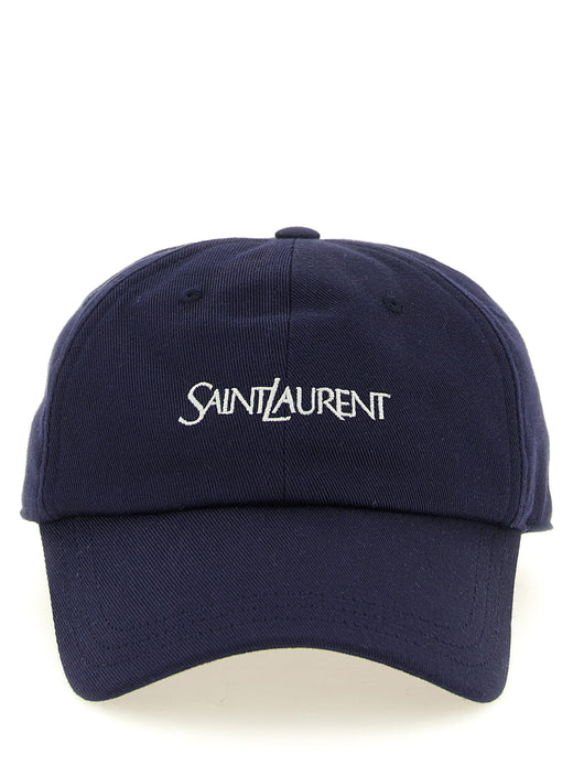 Saint Laurent Logo-Embroidered Cotton Baseball Cap — Navy Gabardine Caps