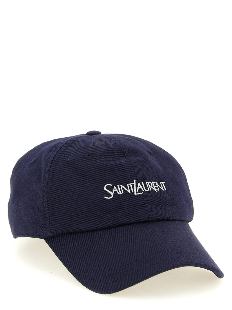 Saint Laurent Logo-Embroidered Cotton Baseball Cap — Navy Gabardine Caps