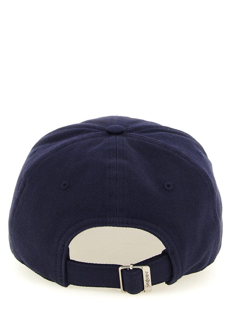 Saint Laurent Logo-Embroidered Cotton Baseball Cap — Navy Gabardine Caps