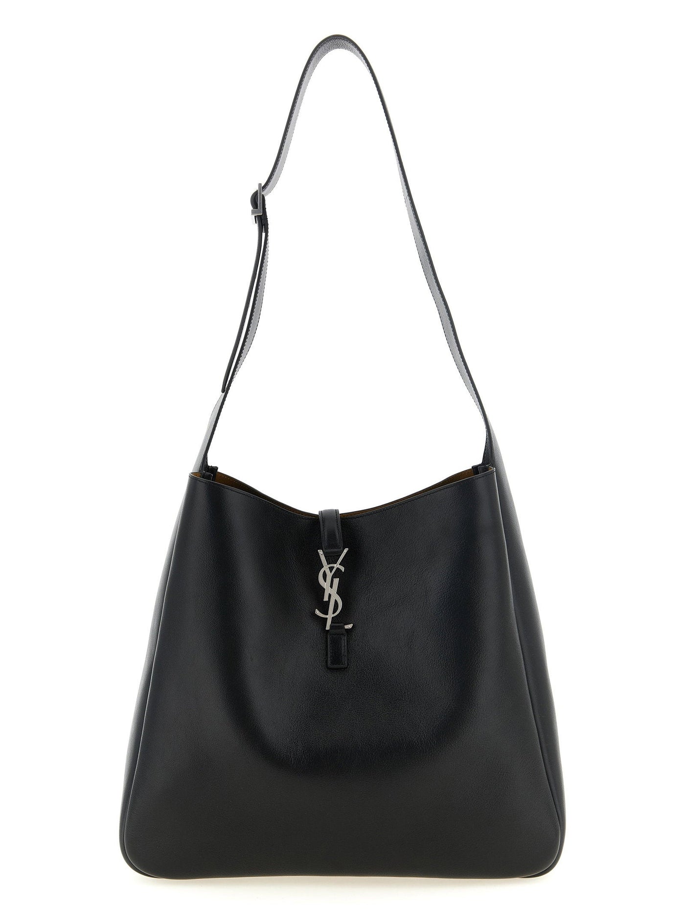 Saint Laurent Hammered Calf Leather Shoulder Bag — Black