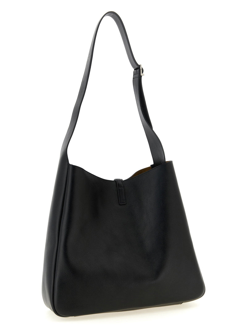 Saint Laurent Hammered Calf Leather Shoulder Bag — Black
