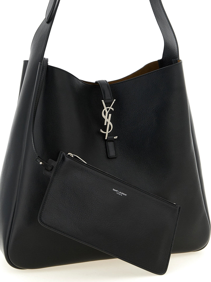 Saint Laurent Hammered Calf Leather Shoulder Bag — Black