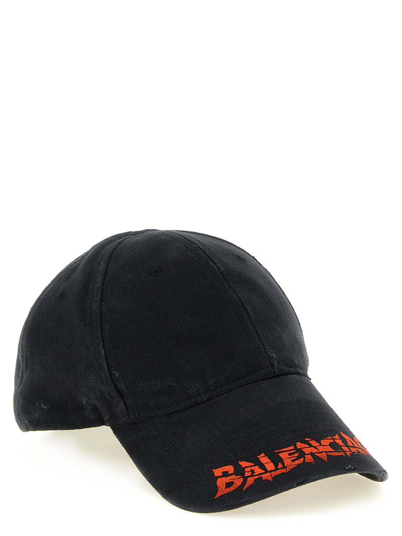 Balenciaga Distressed Logo Baseball Cap — Black Cotton Drill Caps