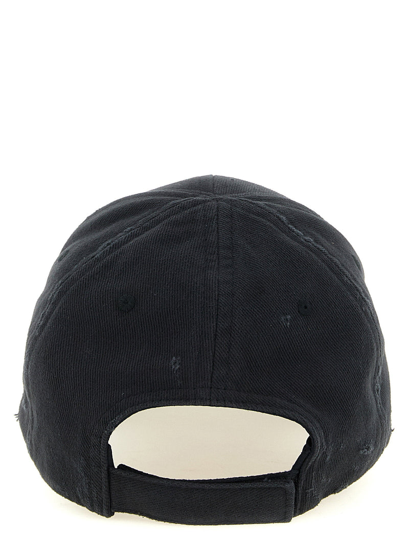 Balenciaga Distressed Logo Baseball Cap — Black Cotton Drill Caps