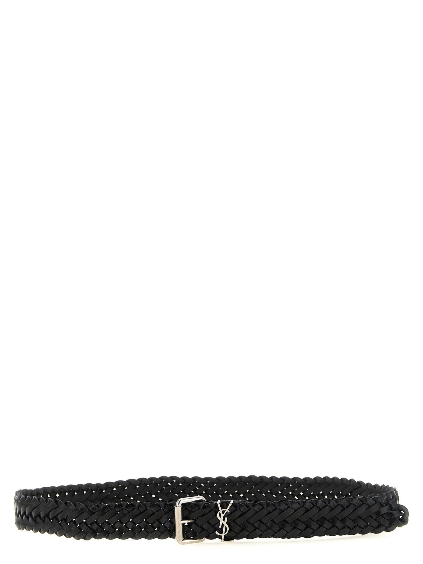 Saint Laurent Cassandre Belt — Black Braided Calf Leather
