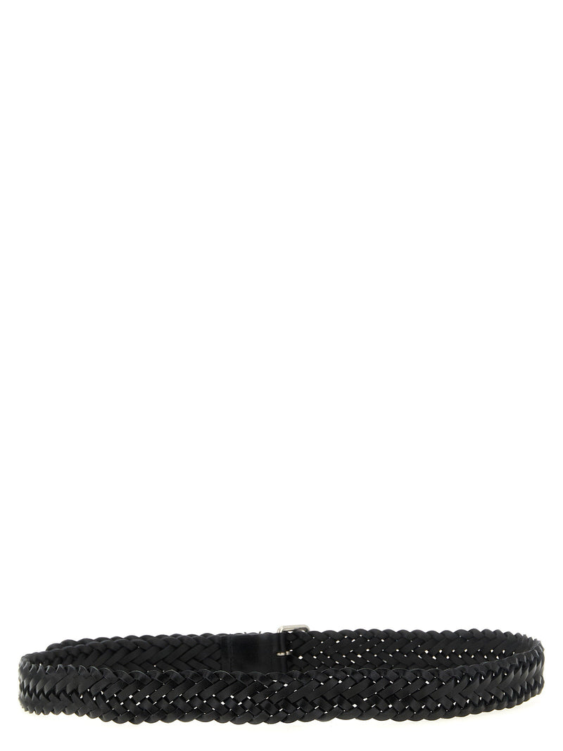 Saint Laurent Cassandre Belt — Black Braided Calf Leather