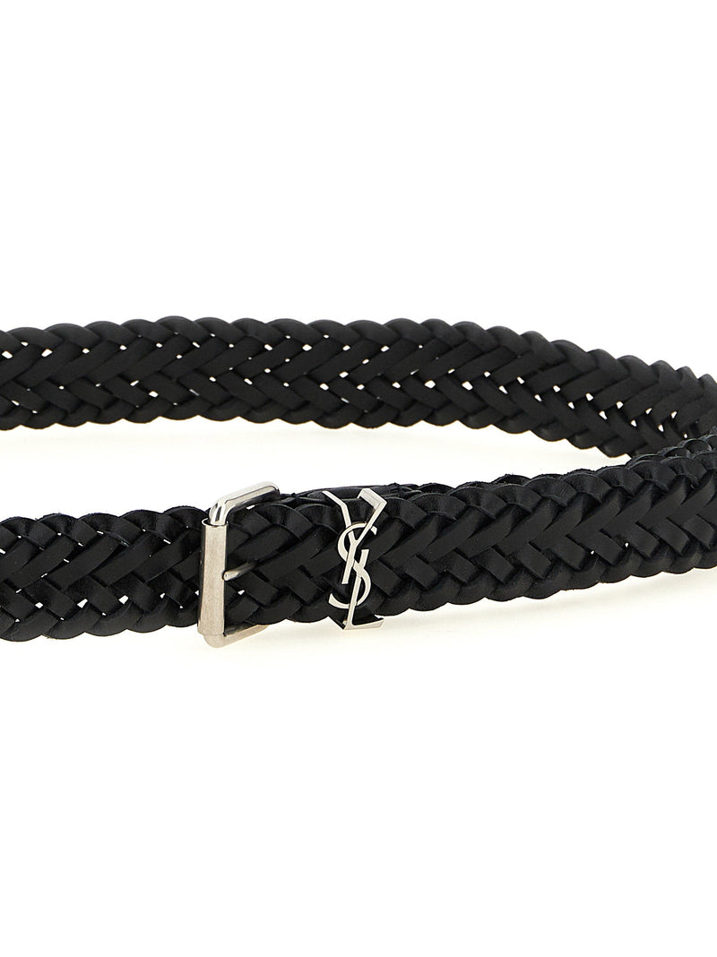 Saint Laurent Cassandre Belt — Black Braided Calf Leather