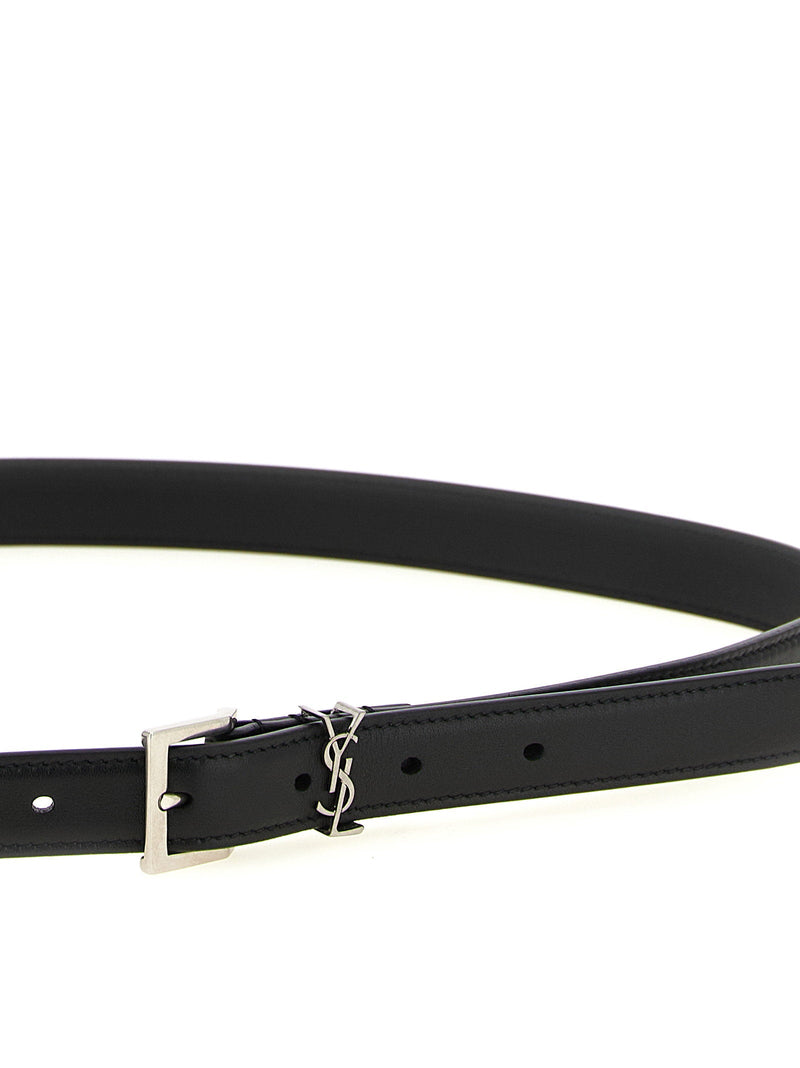 Saint Laurent Cassandre Belt — Black Smooth Calf Leather