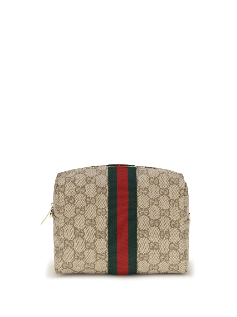 Gucci Gg Canvas With Web Stripe Shoulder Bag — Beige Fabric