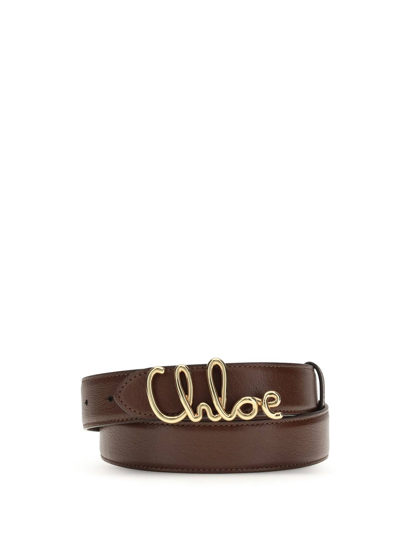 Chloé Leather With Signature Logo Buckle Belt — Brown Calf Bos Taurus