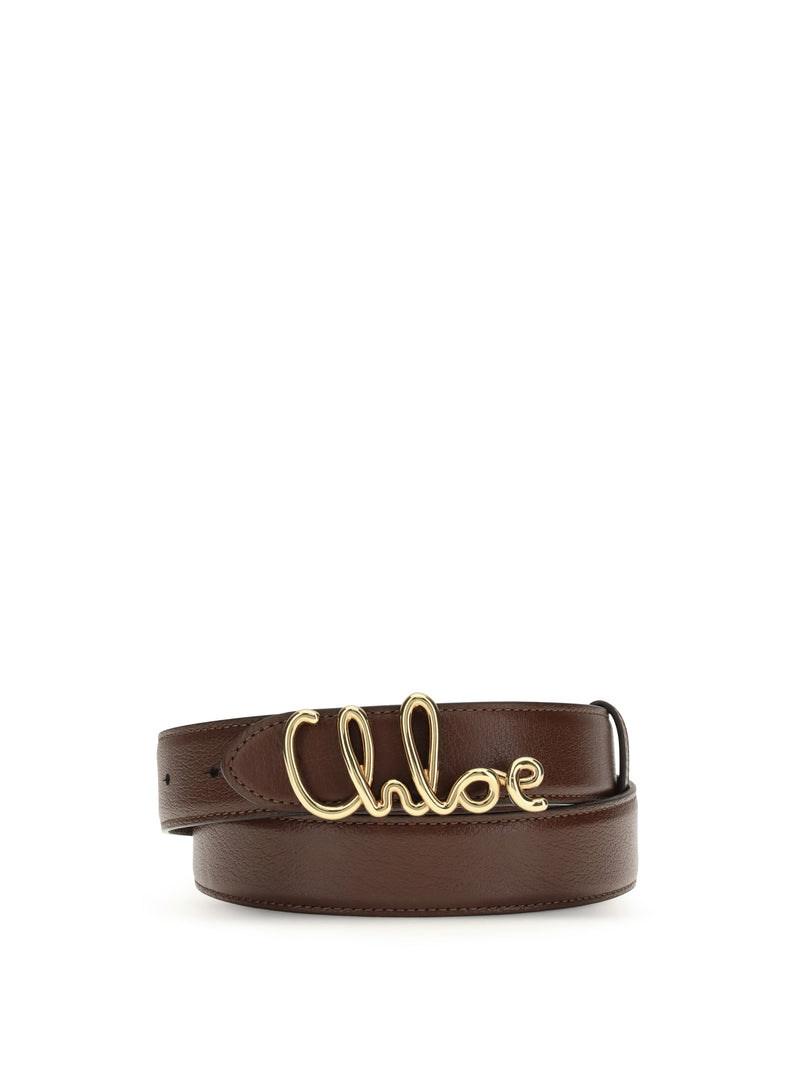 Chloé Logo-Engraved Leather Belt — Brown Calf Bos Taurus