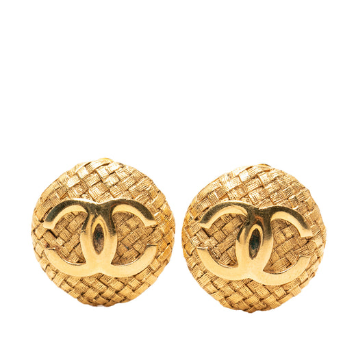 CC Gold Plated Textured Round Clip On Earrings - Image 1