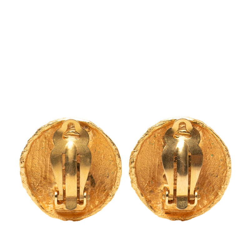 CC Gold Plated Textured Round Clip On Earrings - Image 2