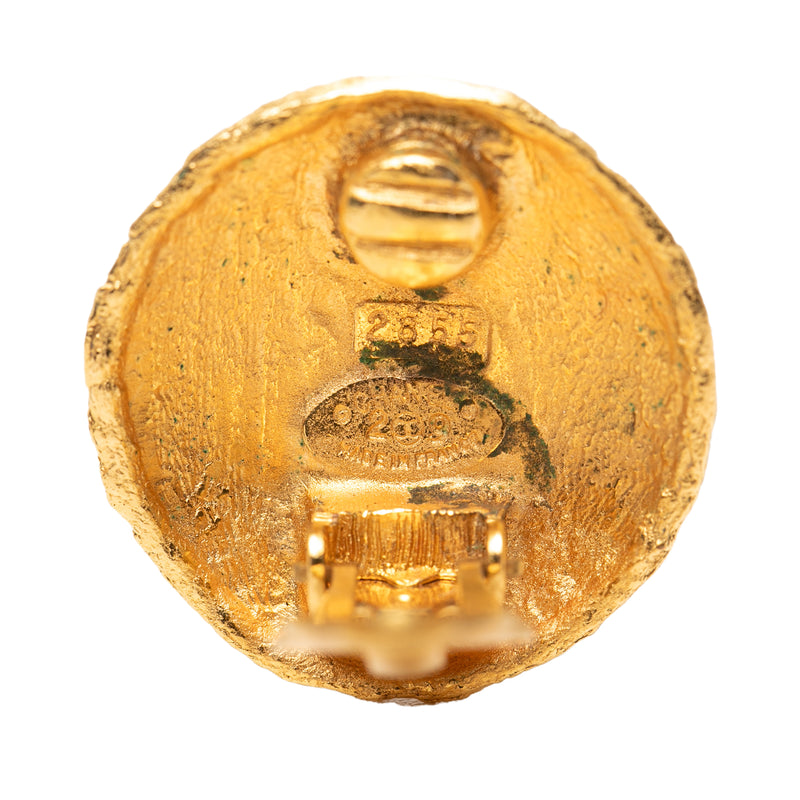 CC Gold Plated Textured Round Clip On Earrings - Image 3