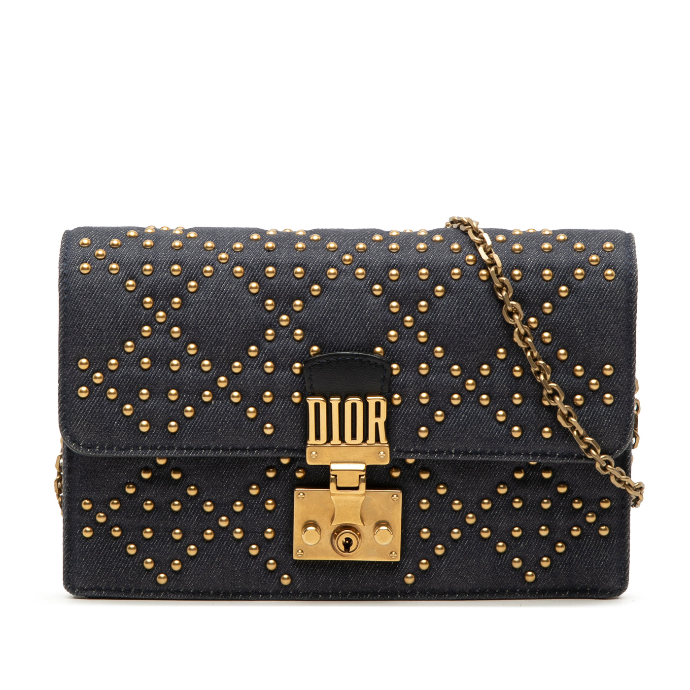 Denim Cannage Studded DiorAddict Wallet on Chain - Image 1
