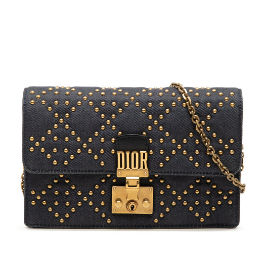 Denim Cannage Studded DiorAddict Wallet on Chain - Image 1