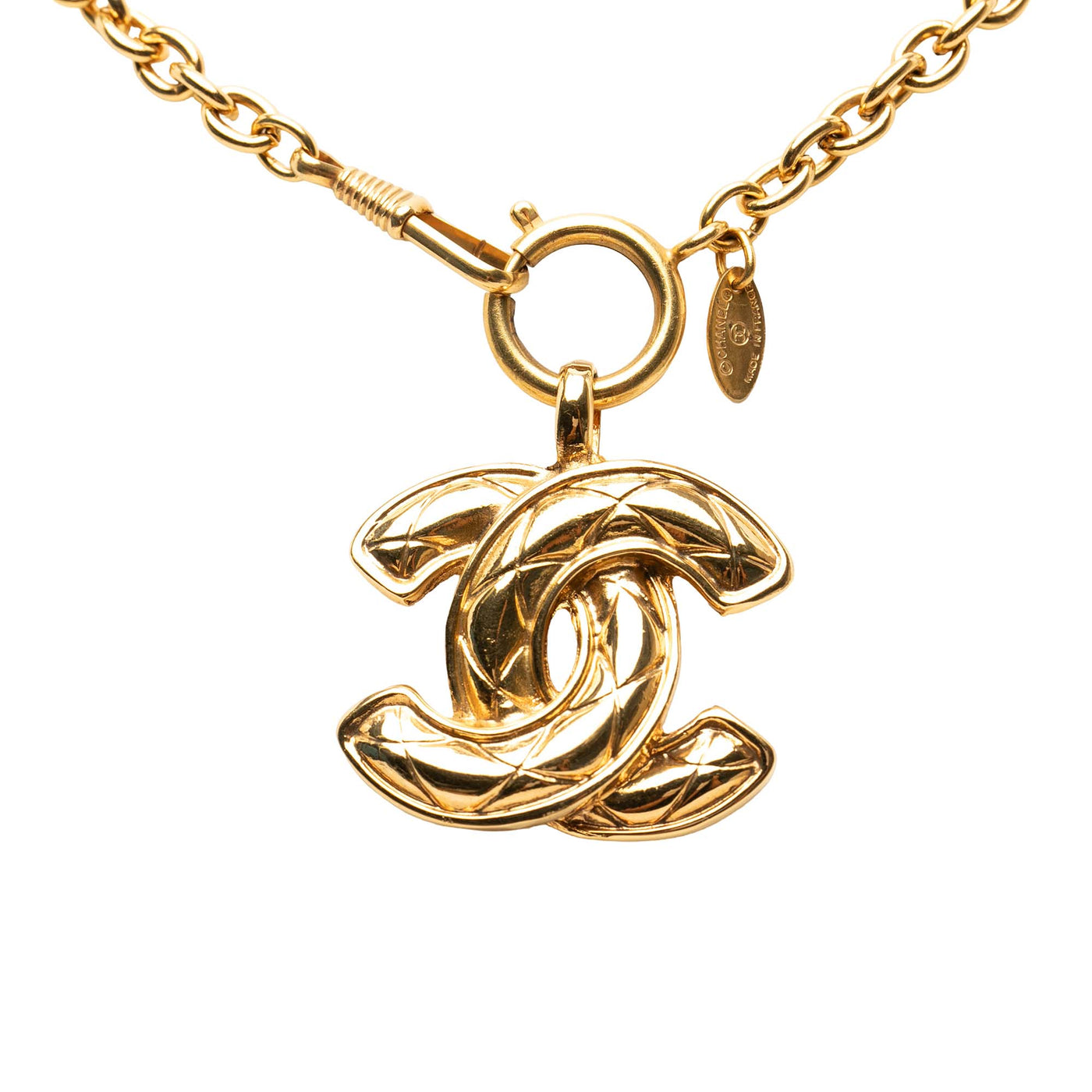 CC Gold Plated Quilted Pendant Necklace - Image 1