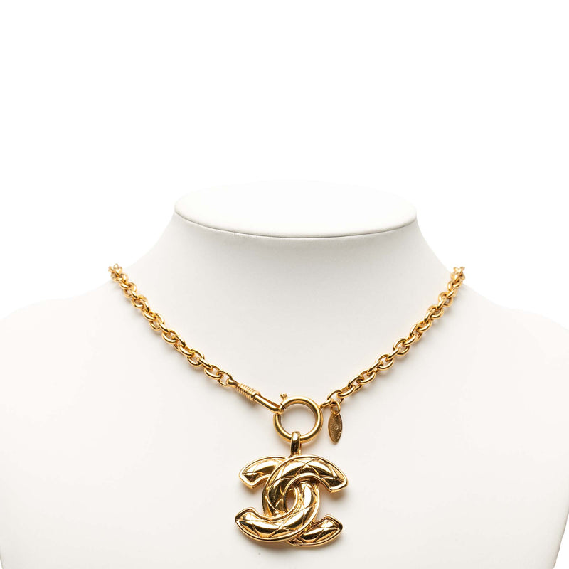 CC Gold Plated Quilted Pendant Necklace - Image 5