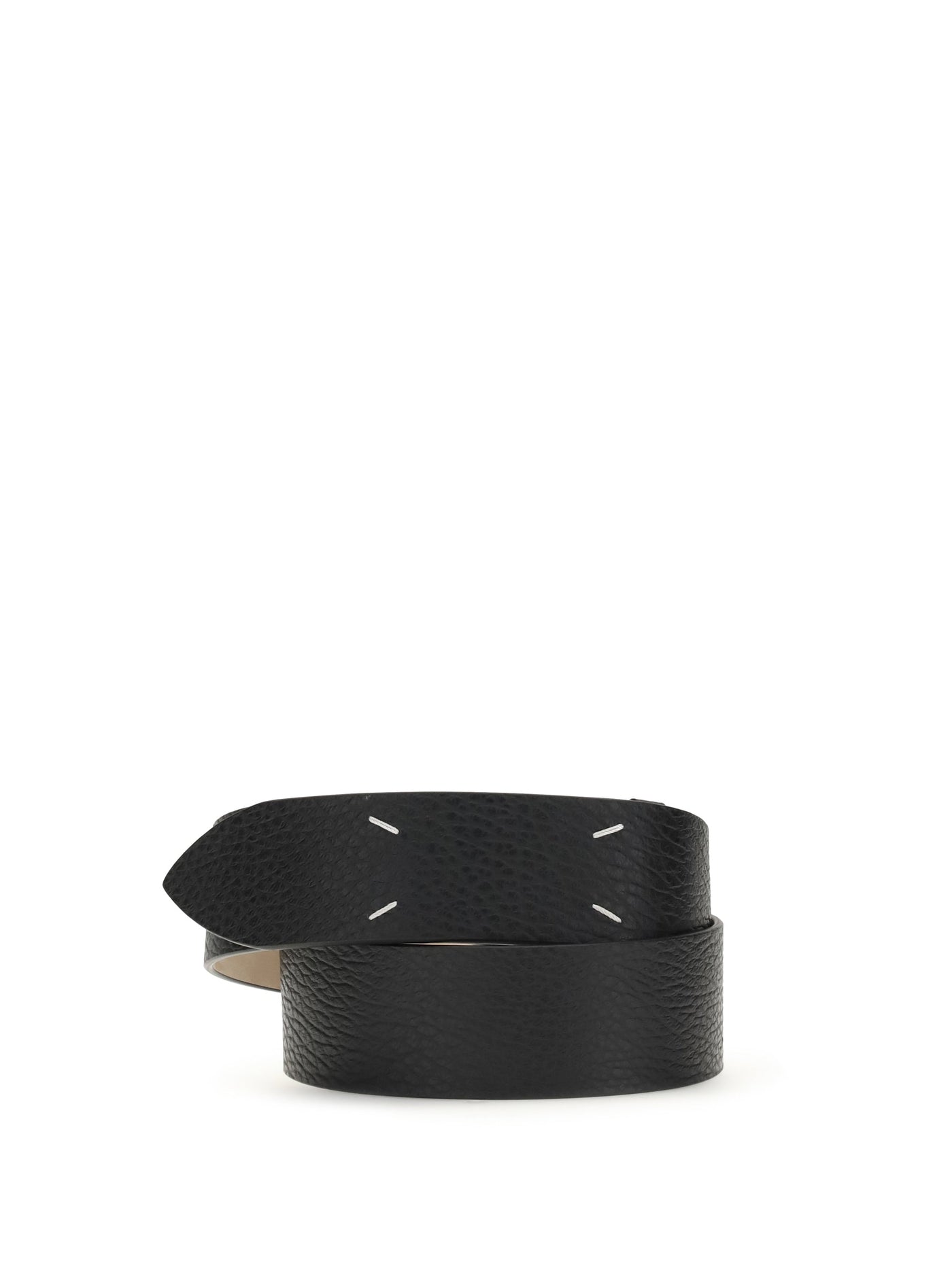 Maison Margiela Grained Four-Stitch Belt — Black Calf Leather Bos Taurus