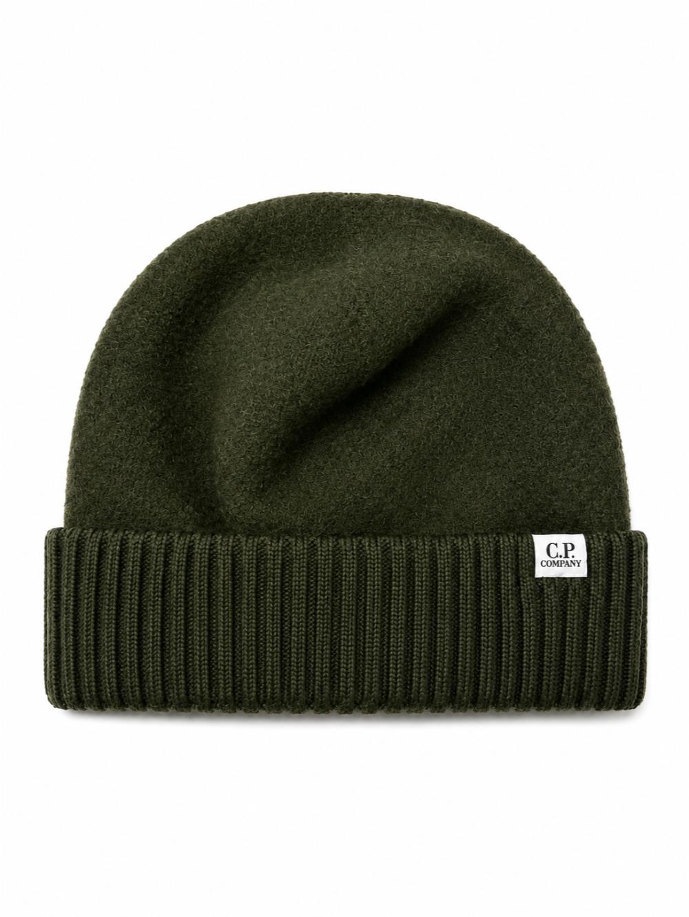 C.p. Company 21cmac280a110513a Virgin Wool Ribbed Beanie — Green Beanies