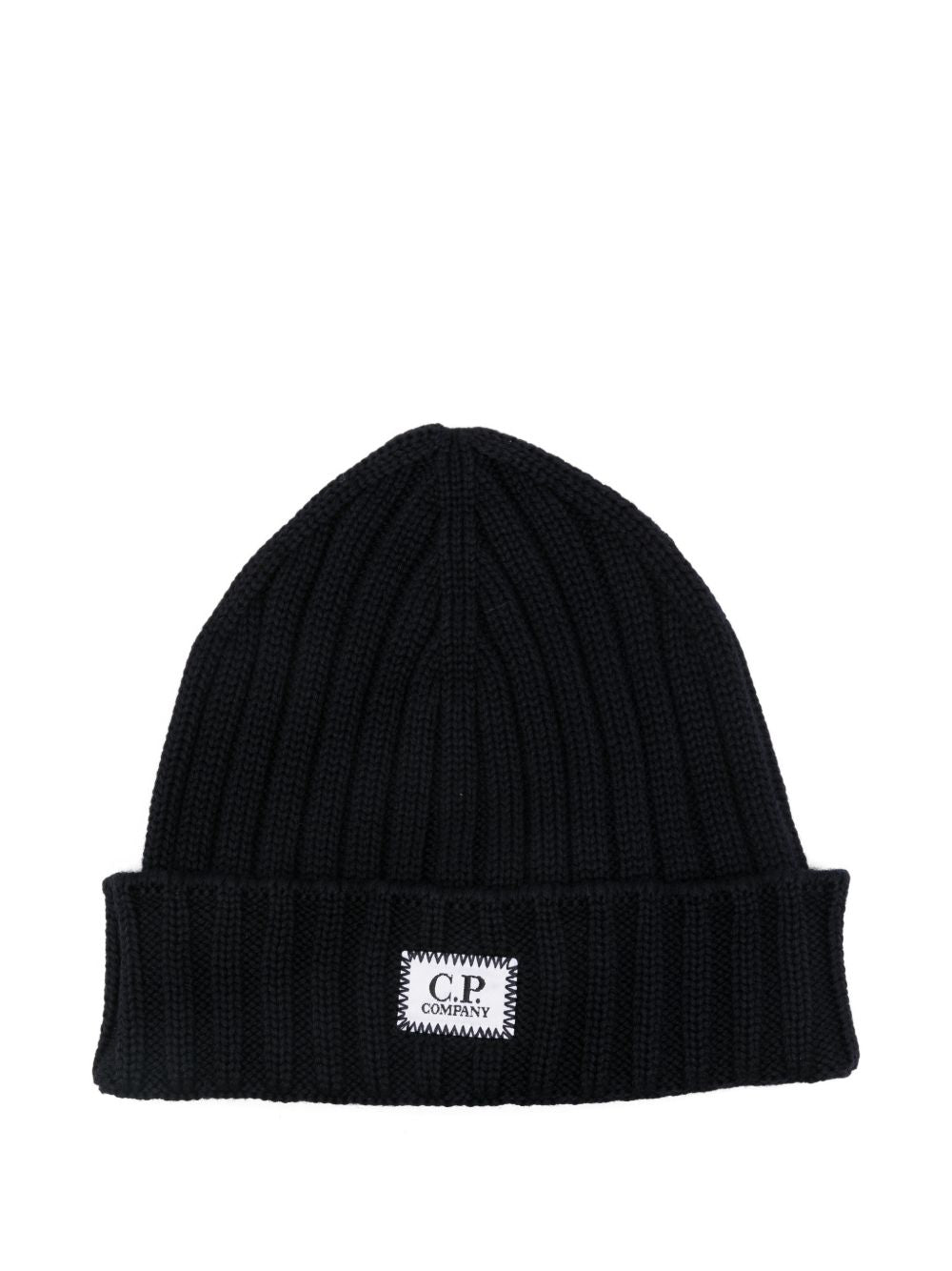 C.p. Company Rfcmac738a005509a Ribbed Wool Knit Beanie — Black Beanies