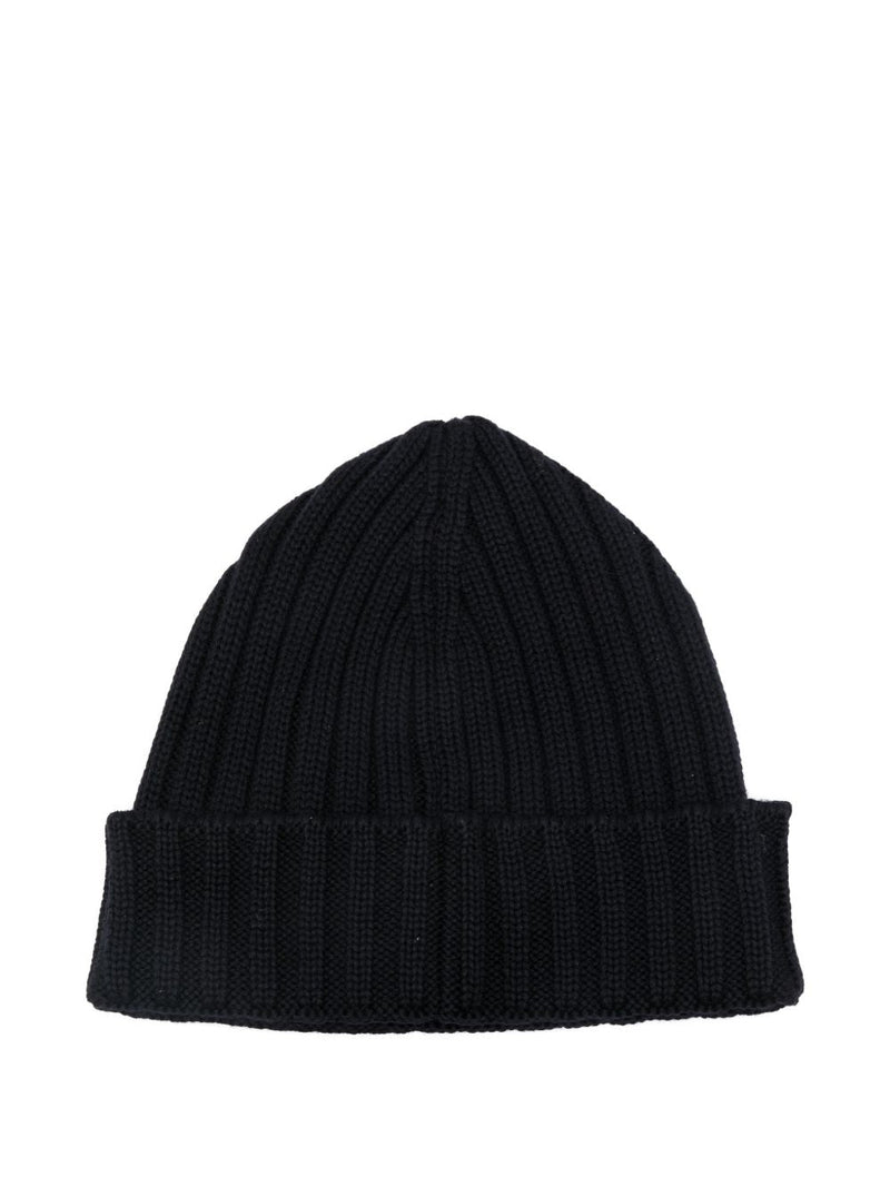 C.p. Company Rfcmac738a005509a Ribbed Wool Knit Beanie — Black Beanies