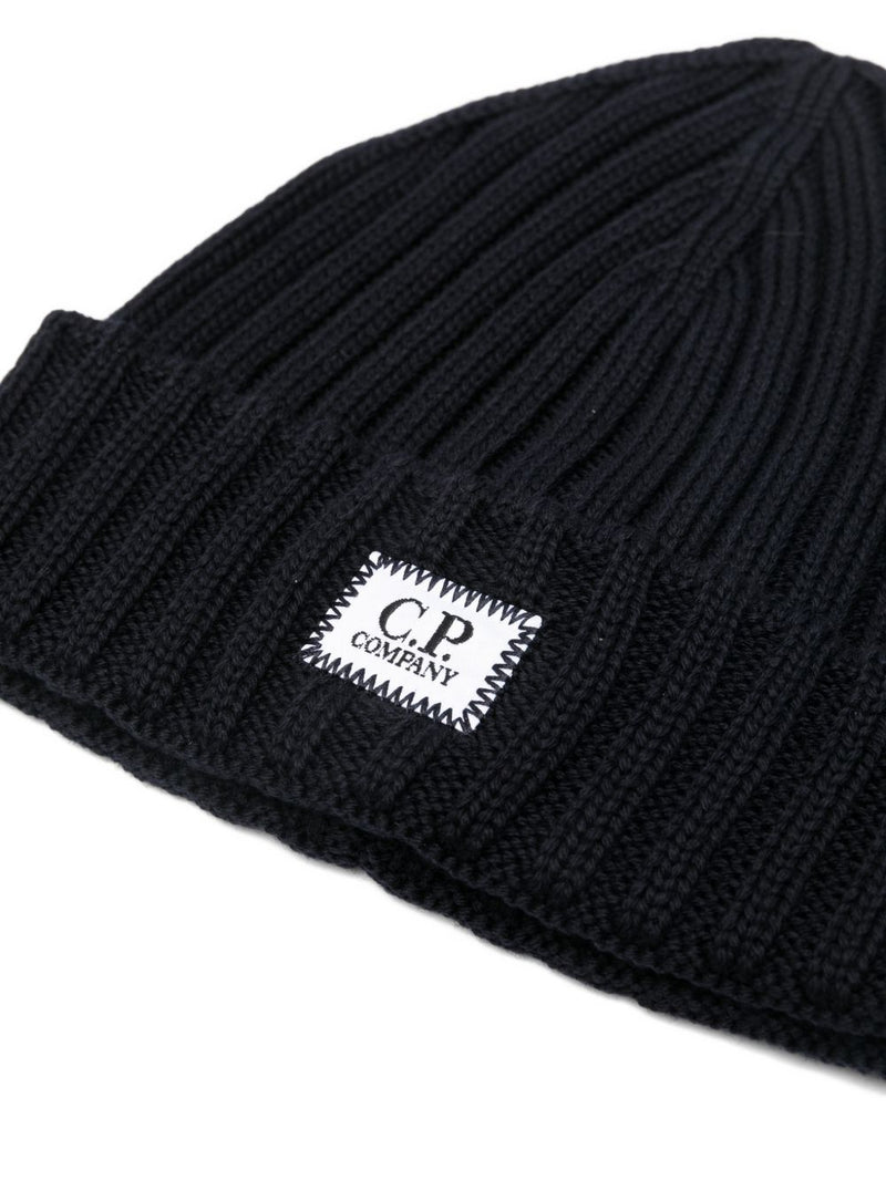 C.p. Company Rfcmac738a005509a Ribbed Wool Knit Beanie — Black Beanies