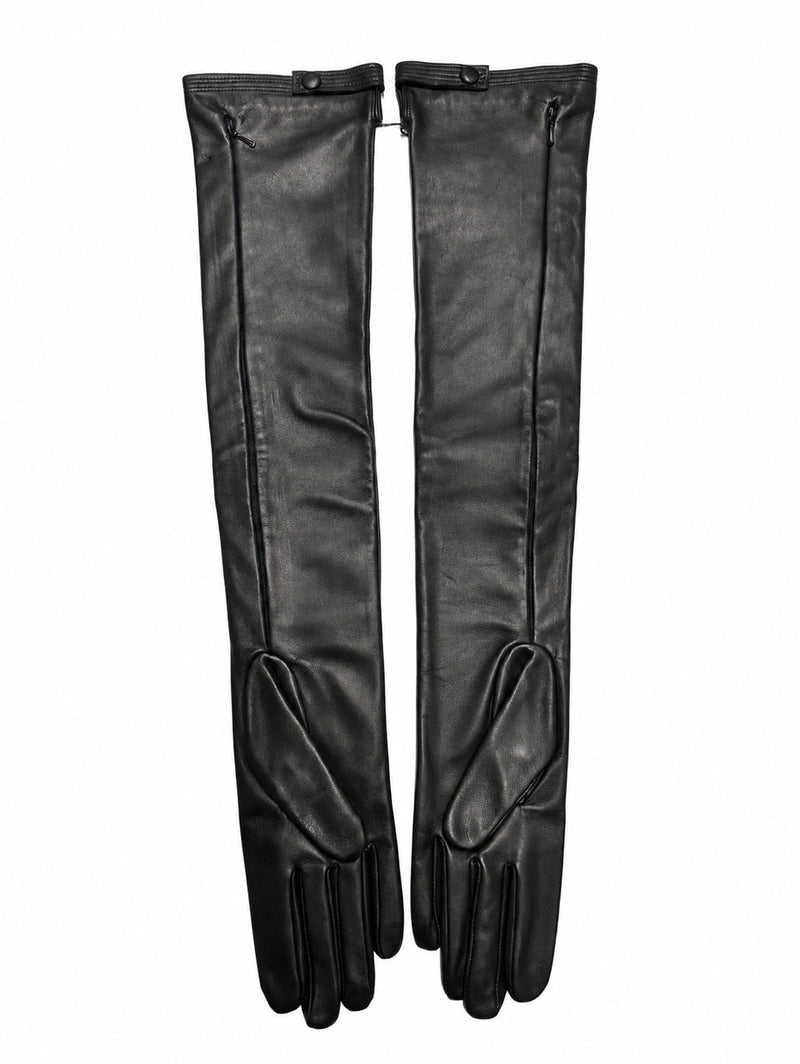 Jean Paul Gaultier Lambskin With Pintuck Detailing Gloves — Black