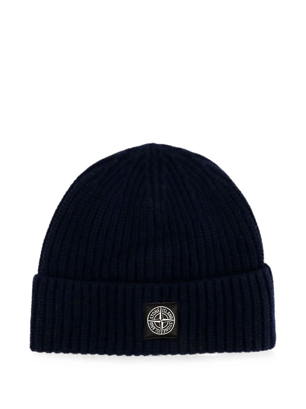 Stone Island L2s15n100012s00b4 Virgin Wool Ribbed Beanie — Black Beanies