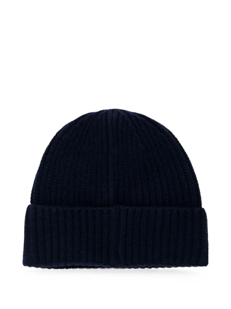 Stone Island L2s15n100012s00b4 Virgin Wool Ribbed Beanie — Black Beanies