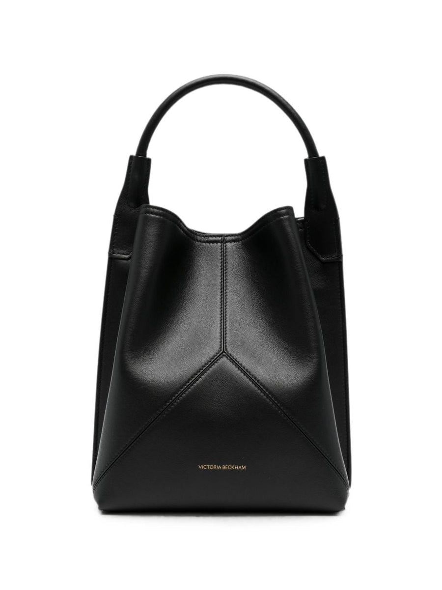 Victoria Beckham Pleated Leather Shoulder Bag — Black