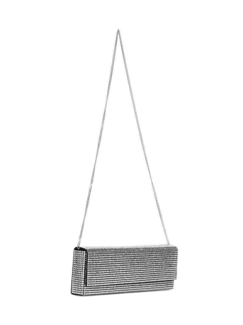 Amina Muaddi Amini Paloma Clutch — Black Satin