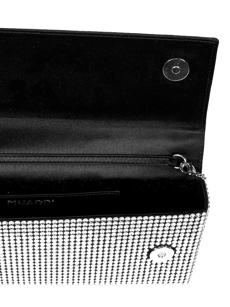 Amina Muaddi Amini Paloma Clutch — Black Satin