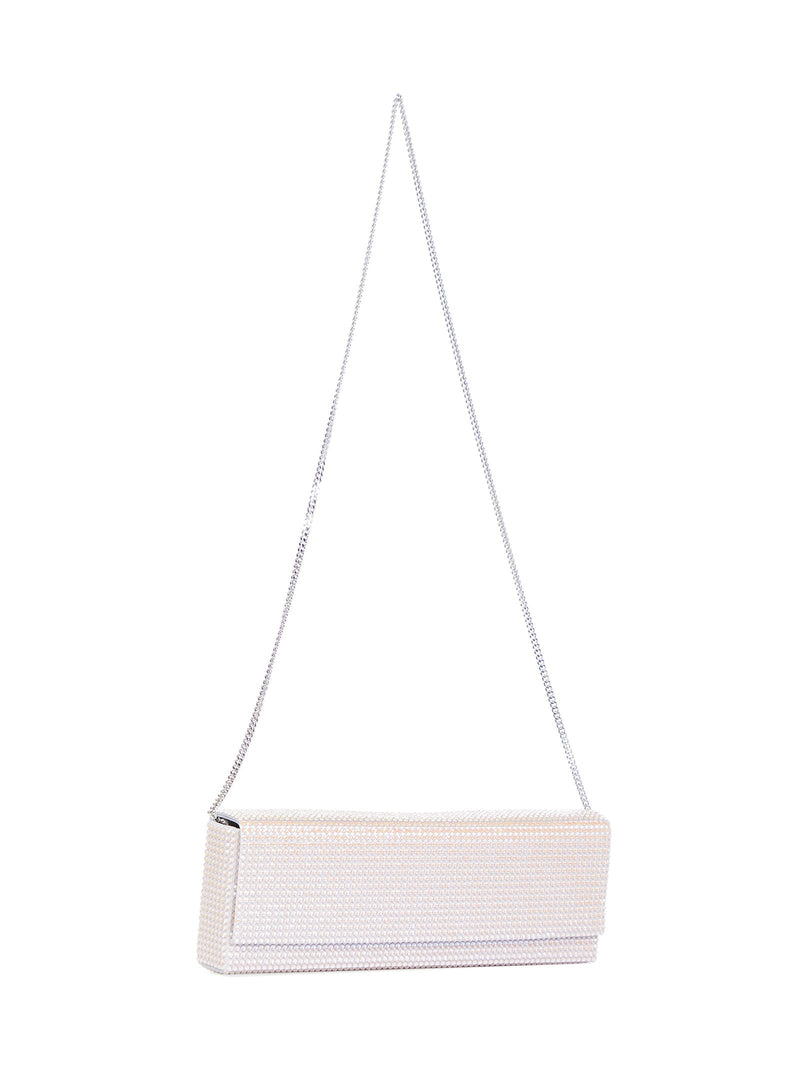Amina Muaddi Amini Paloma Clutch — Gray Satin