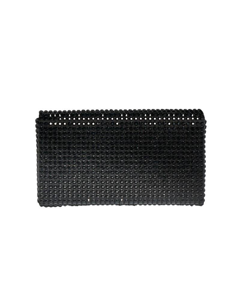 Amina Muaddi Crystal Embellished Clutch — Black Silk