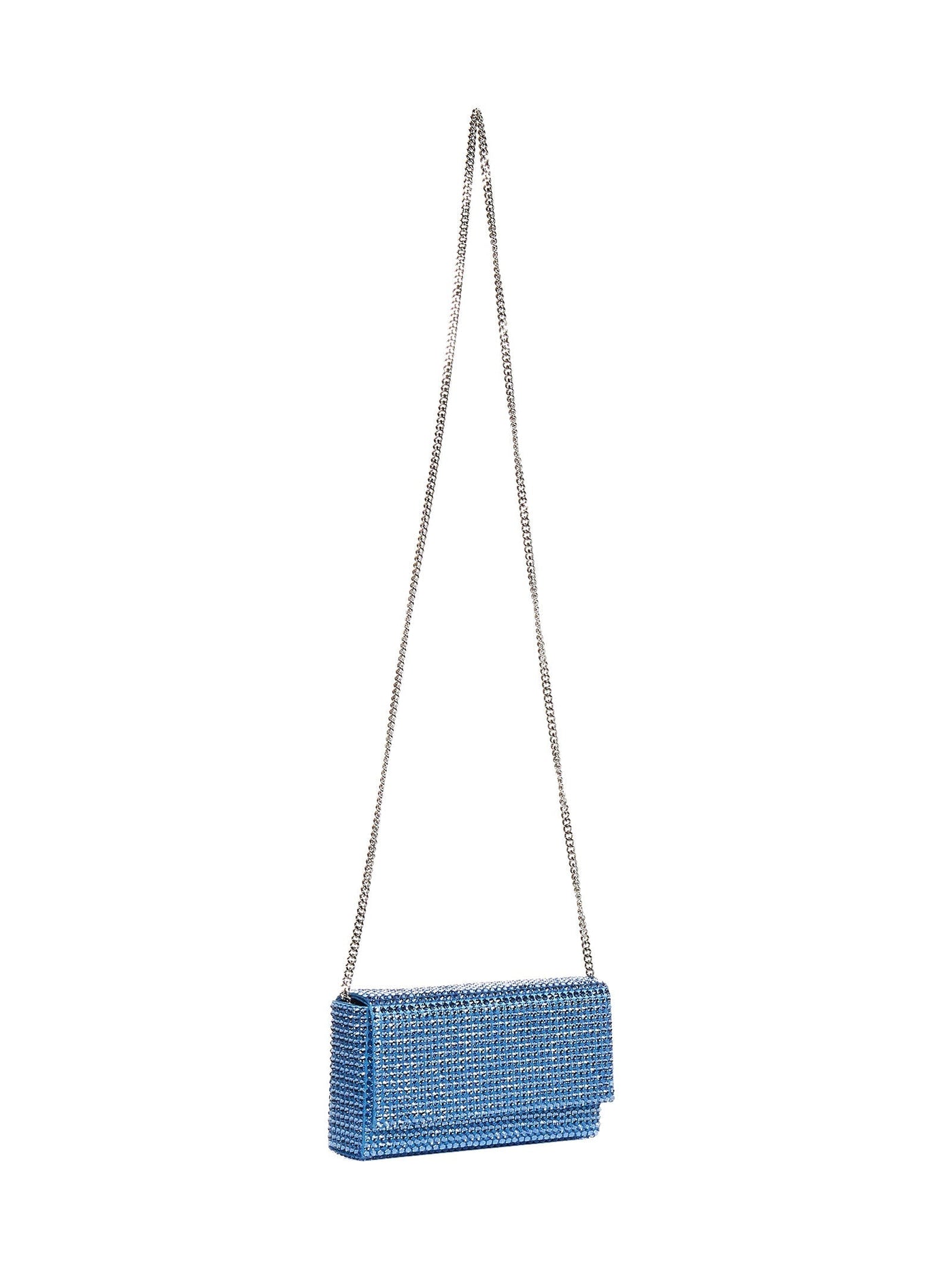 Amina Muaddi Crystal-Embellished Satin Clutch — Blue