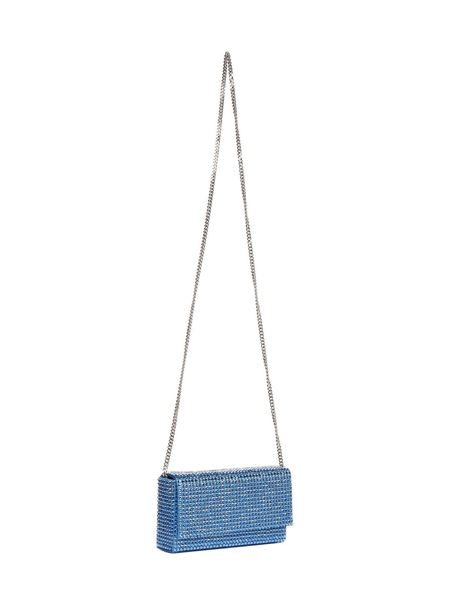 Amina Muaddi Crystal-Embellished Satin Clutch — Blue