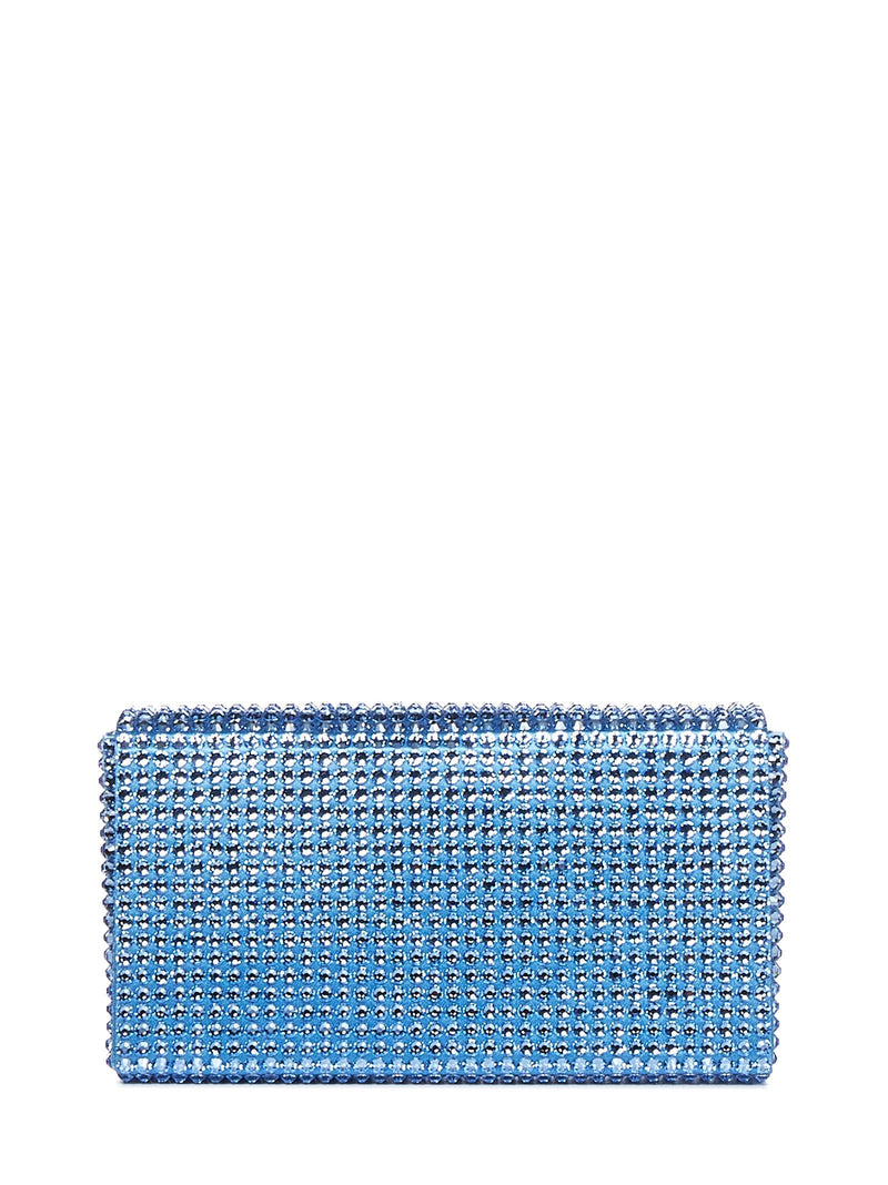 Amina Muaddi Crystal-Embellished Satin Clutch — Blue
