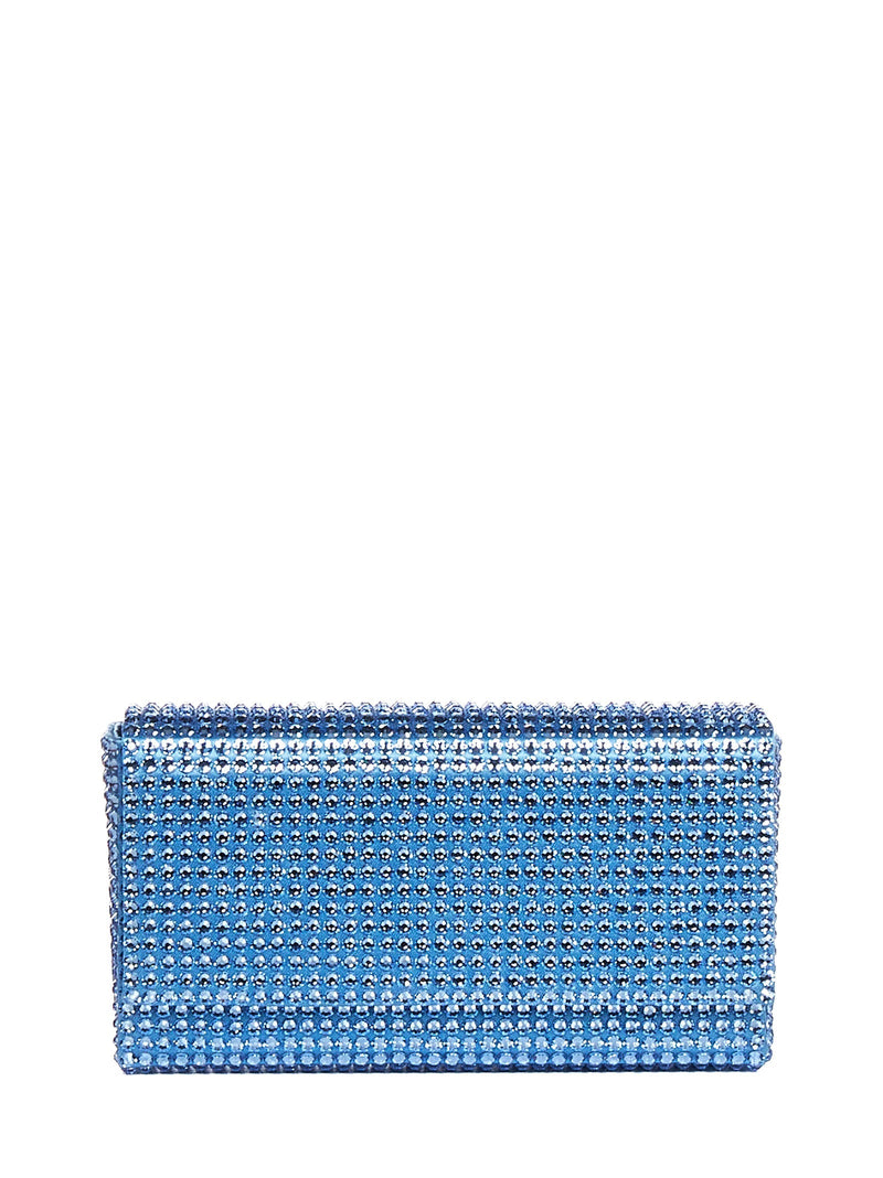 Amina Muaddi Crystal-Embellished Satin Clutch — Blue