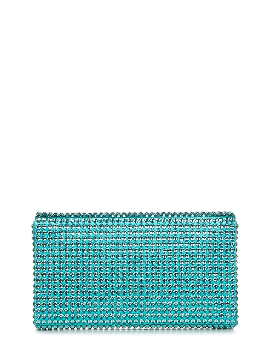 Amina Muaddi Crystal-Embellished Clutch — Green Viscose