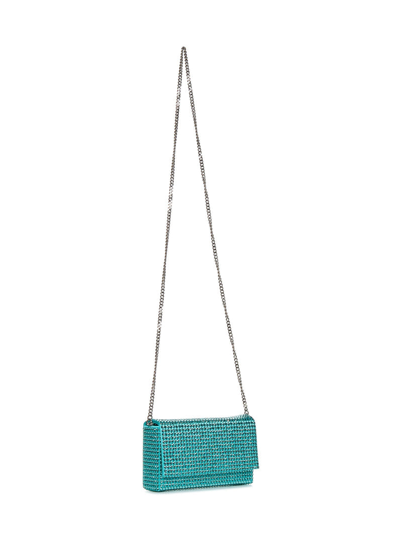 Amina Muaddi Crystal-Embellished Clutch — Green Viscose