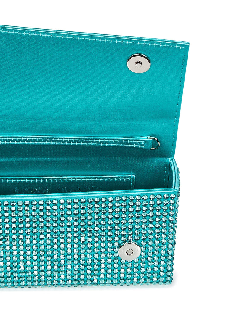 Amina Muaddi Crystal-Embellished Clutch — Green Viscose