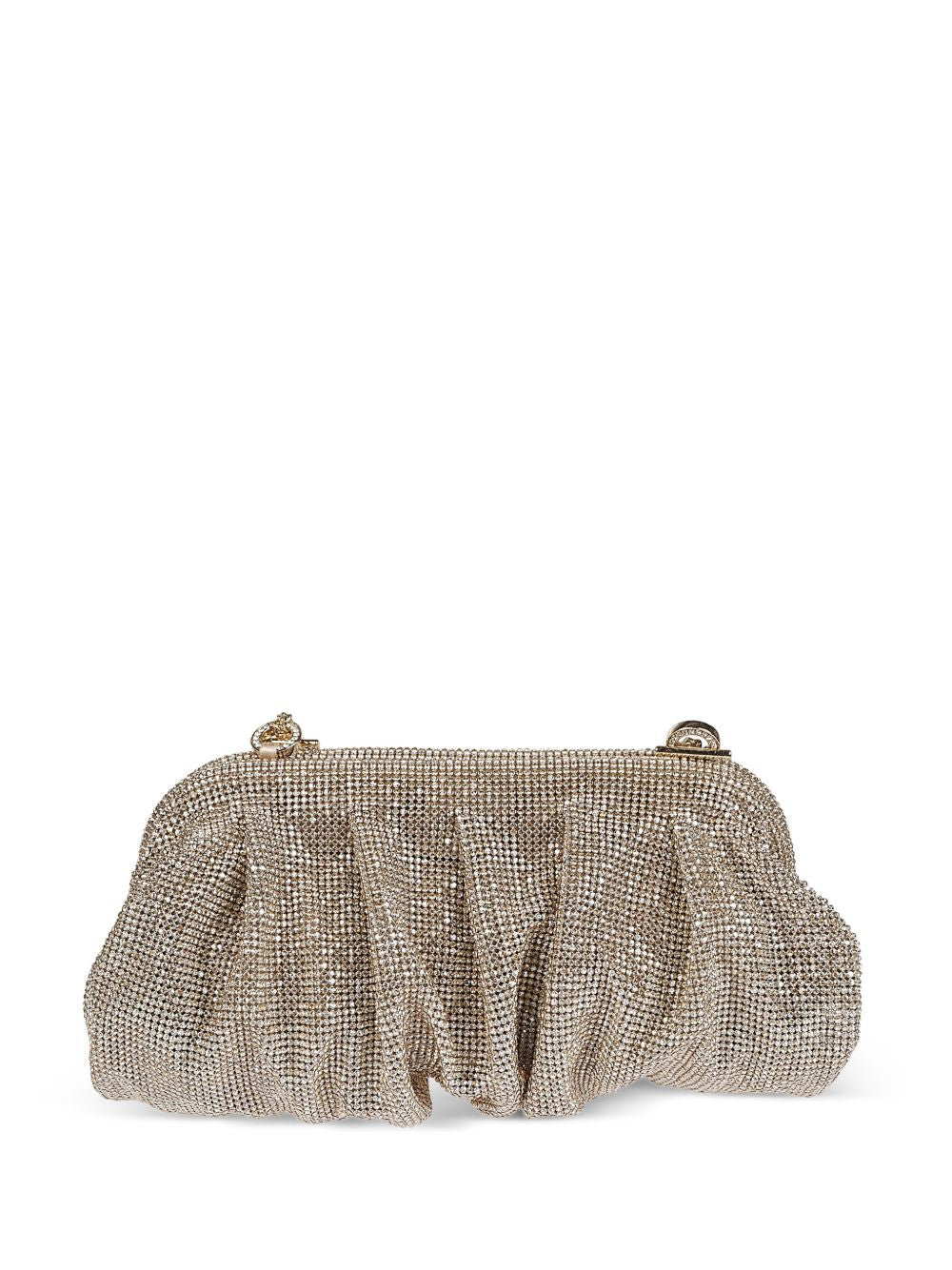 Benedetta Bruzziches Crystal-Studded Aluminum Mesh Clutch — Gold