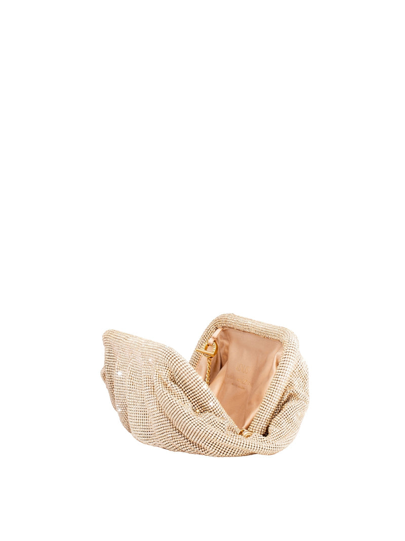 Benedetta Bruzziches Crystal-Embellished Mesh Clutch — Gold Aluminium Mesh; Crystals