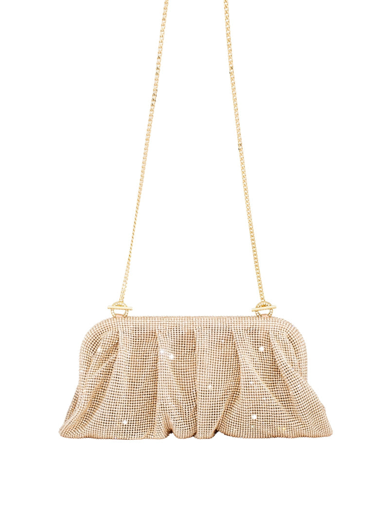 Benedetta Bruzziches Crystal-Embellished Mesh Clutch — Gold Aluminium Mesh; Crystals